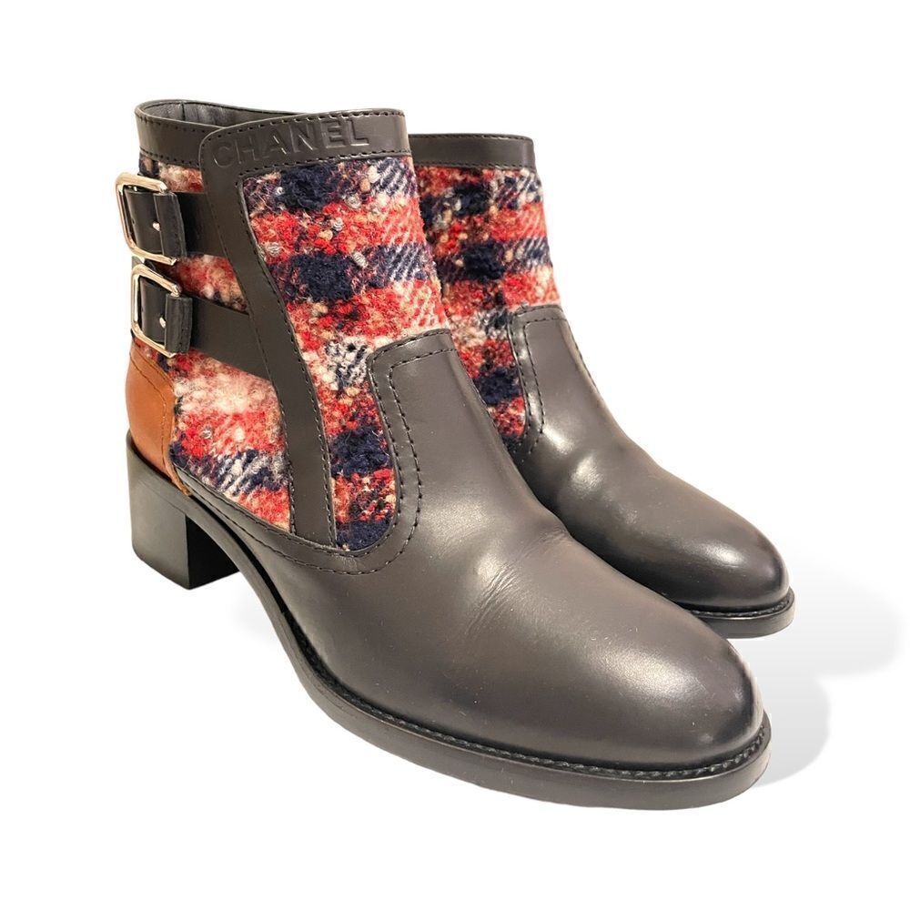 CHANEL 2017 Tweed Pattern Ankle Boots |38.5 EU|
